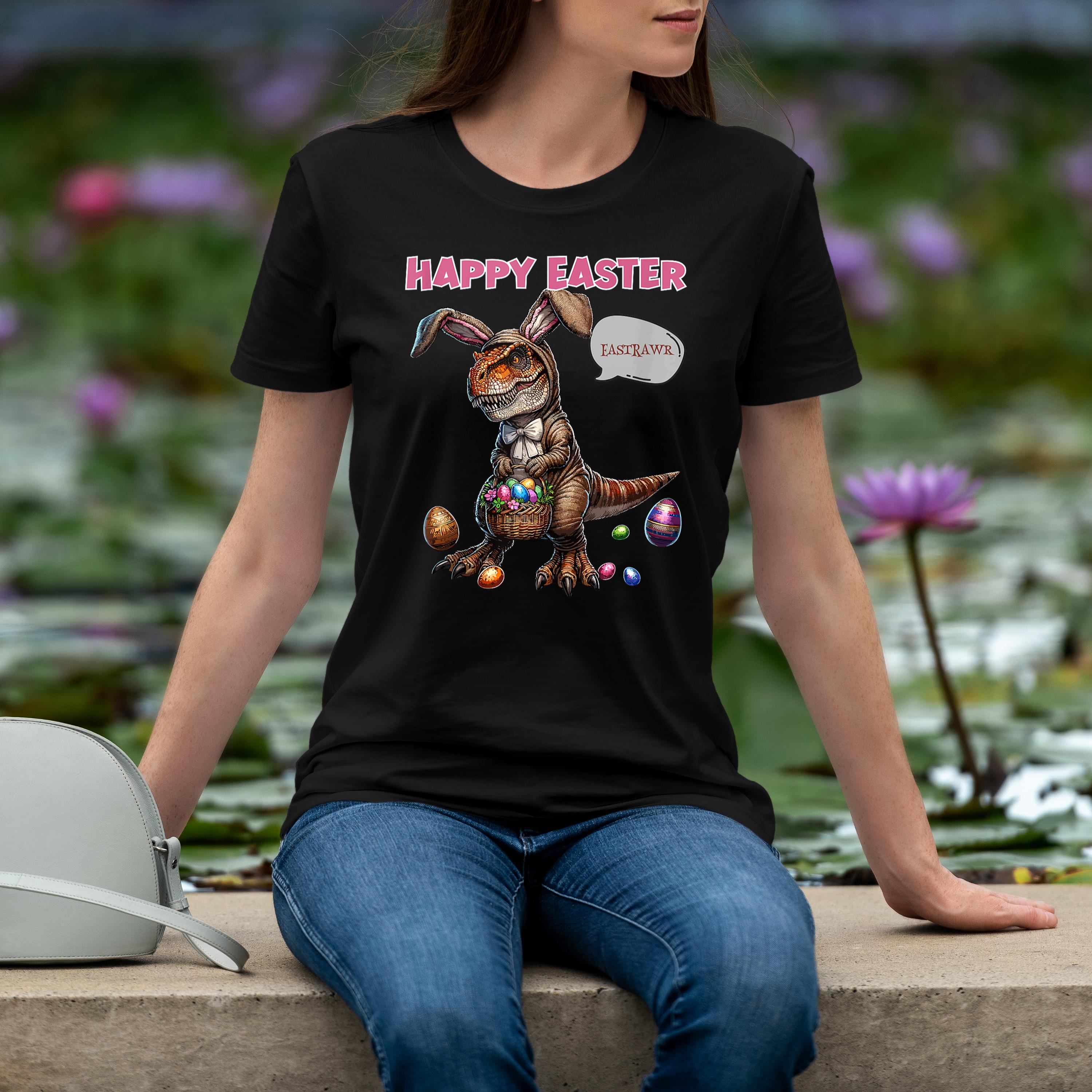 Happy Eastrawr T Rex Dinosaur Easter Bunny Egg Cos Shirt 